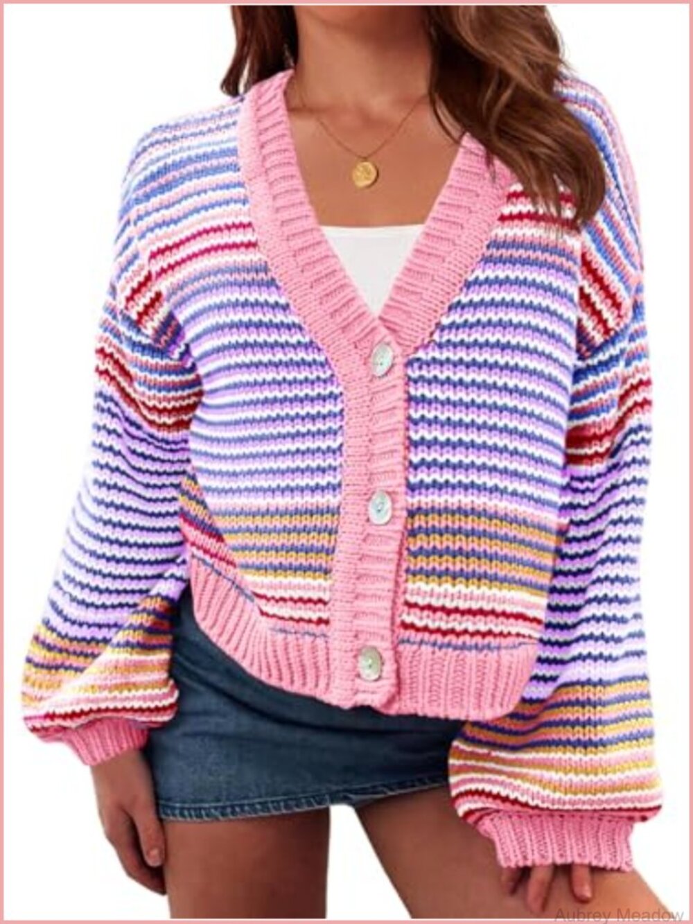 Color Block Cropped Cardigan Sweater